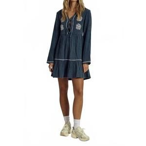 NEW NATIVE YOUTH denver embroidered dress in blue